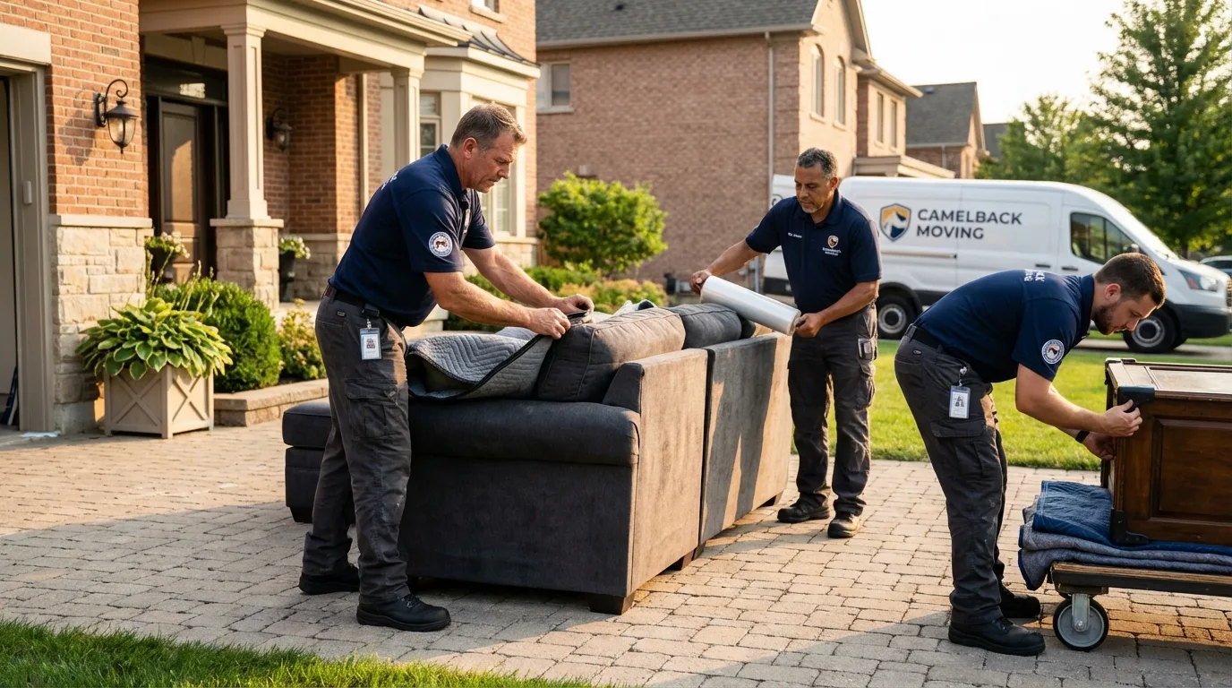 Large estate moving crew wrapping furniture in Rialto, CA